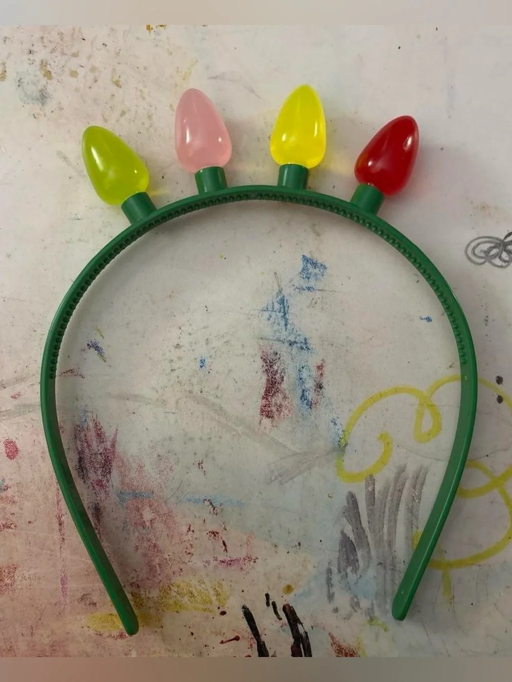 Green Kids Headband with Pink, Yellow and Red Light-Bulb Accents